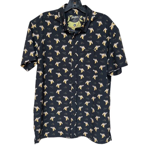 Retro Rifle "Organic" Mens Short Sleeve Button Down Hawaiian Style Shirt size L - Picture 1 of 7